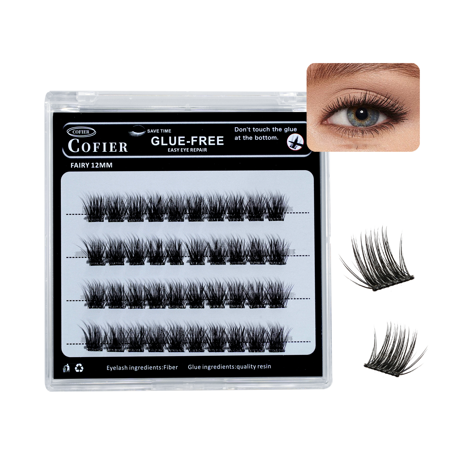 Cofier 免膠睫毛簇 40 片 按壓式自黏睫毛 長度統一 10/12/14mm 輕鬆打造自然妝容 適合新手